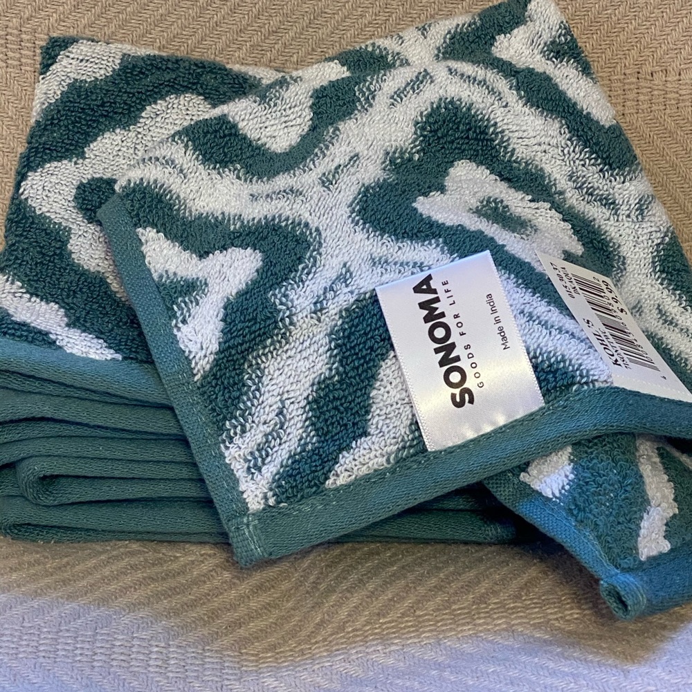 Aqua Patterned Washcloths 4pc